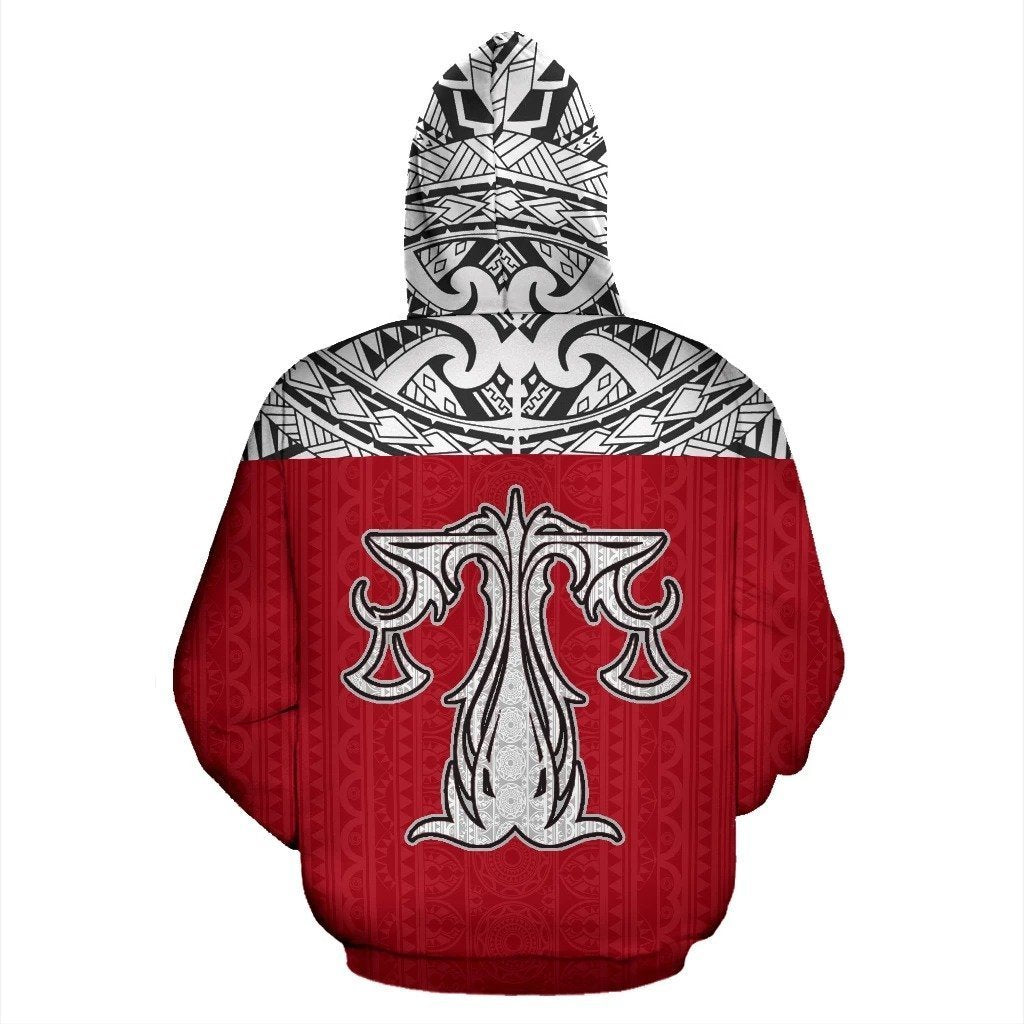 Libra Zodiac - Poly All Over Hoodie Red Version NTH140825-Apparel-NTH-Hoodie-S-Vibe Cosy™