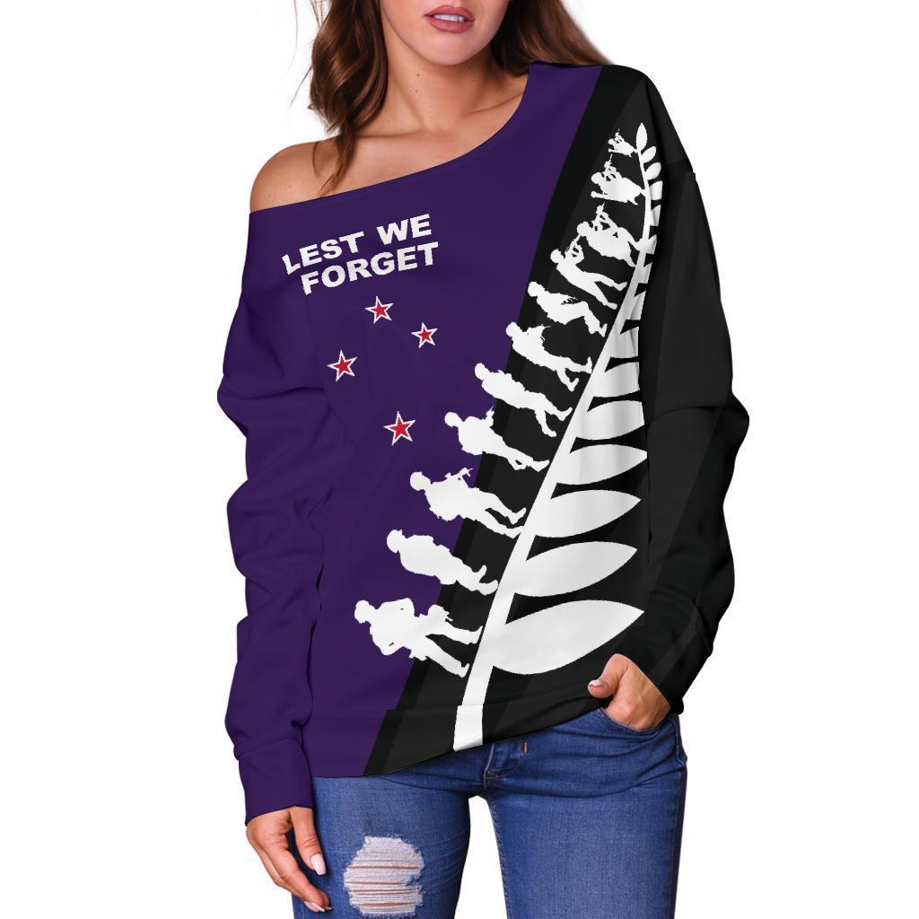Lest We Forget - New Zealand Purple Off Shoulder Sweater K52-WOMENS OFF SHOULDER SWEATERS-HD09-Women's Off Shoulder Sweater - .-2XS-Vibe Cosy™