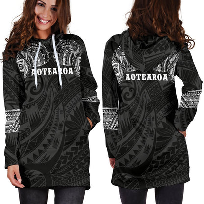 Aotearoa Maori Tattoo Hoodie Dress White K4-Apparel-HD09-Hoodie Dress-S-Vibe Cosy™