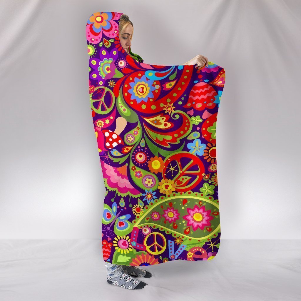 Hippie Peace Hoodie Blanket-6teenth World™-Hooded Blanket-Youth 60x45-Vibe Cosy™