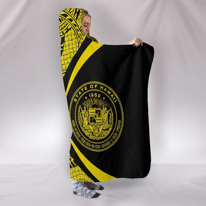 Hawaii Polynesian Hooded Blanket - Circle Style 04 J1-HOODED BLANKETS (P)-Alohawaii-Hooded Blanket-Youth 60"x45"-Black-Vibe Cosy™