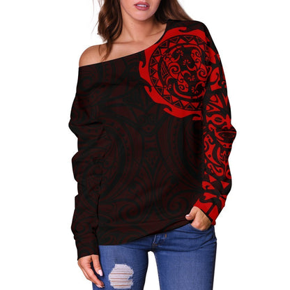 Maori Tangaroa New Zealand Off Shoulder Sweater - Red A7-WOMENS OFF SHOULDER SWEATERS-HD09-Women's Off Shoulder Sweater - .-2XS-Vibe Cosy™