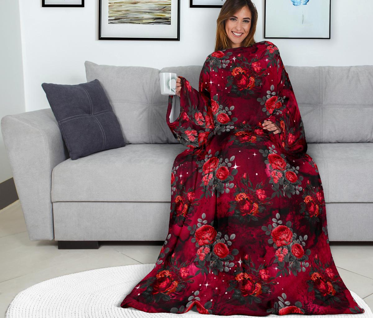 Dark Roses sleeve blanket-Amaze Style™-Sleeve Blanket - Dark Roses sleeve blanket-Adult 69"X53"-Vibe Cosy™