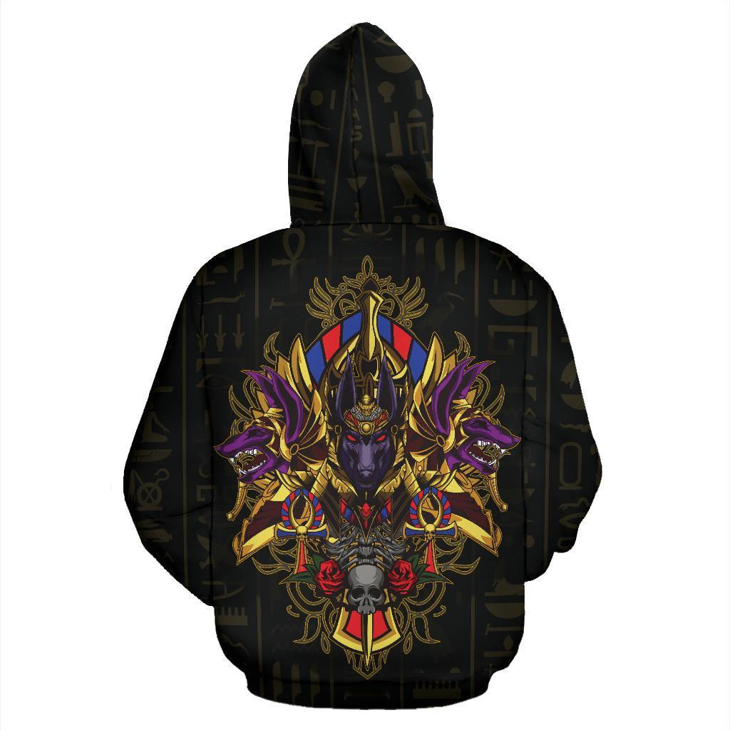 Egypt Zip-Up Hoodie - God Anubis-ALL OVER PRINT ZIP HOODIES-HPArt-Men-S-Black-Vibe Cosy™