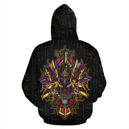 Egypt Zip-Up Hoodie - God Anubis-ALL OVER PRINT ZIP HOODIES-HPArt-Men-S-Black-Vibe Cosy™