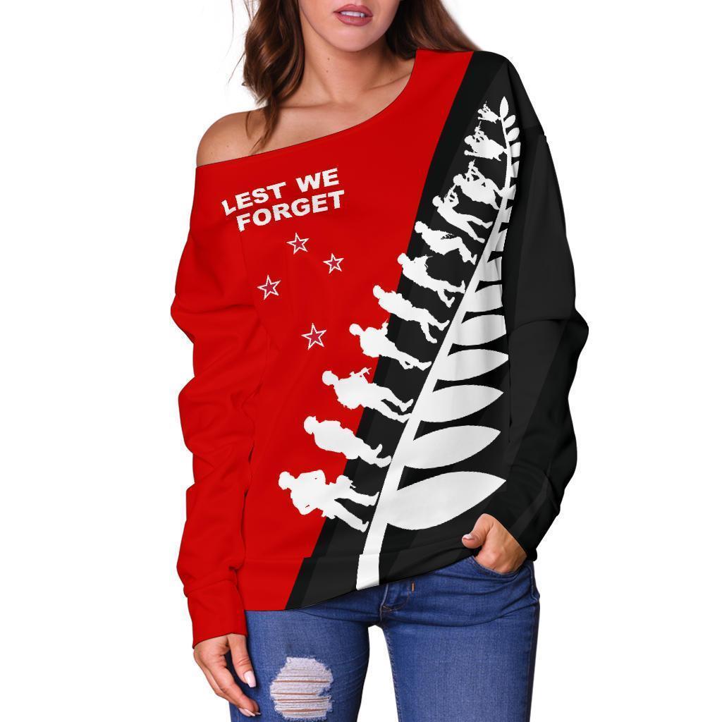 Lest We Forget - New Zealand Red Off Shoulder Sweater K52-WOMENS OFF SHOULDER SWEATERS-HD09-Women's Off Shoulder Sweater - .-2XS-Vibe Cosy™