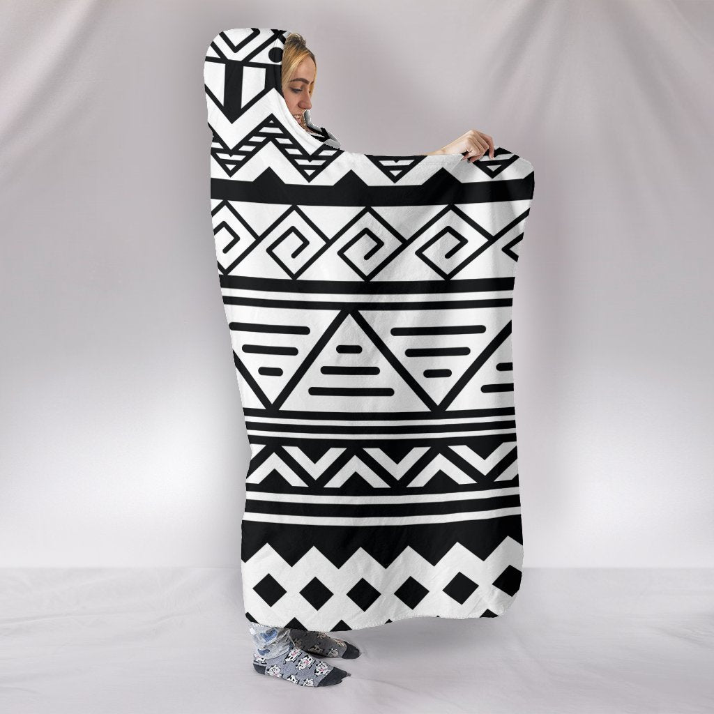 Customise Hoodie Blanket White Tribal Pattern-6teenth World™-Hooded Blanket-Youth 60"x45"-Vibe Cosy™