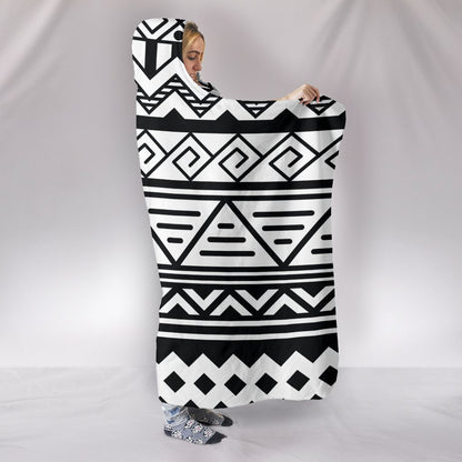 Customise Hoodie Blanket White Tribal Pattern-6teenth World™-Hooded Blanket-Youth 60"x45"-Vibe Cosy™