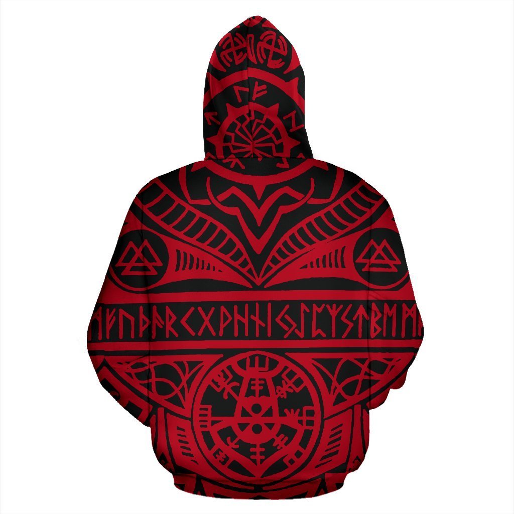 Viking Tattoos™ All Over Hoodie Red K4-ALL OVER PRINT HOODIES (P)-HP Arts-Hoodie-S-Vibe Cosy™