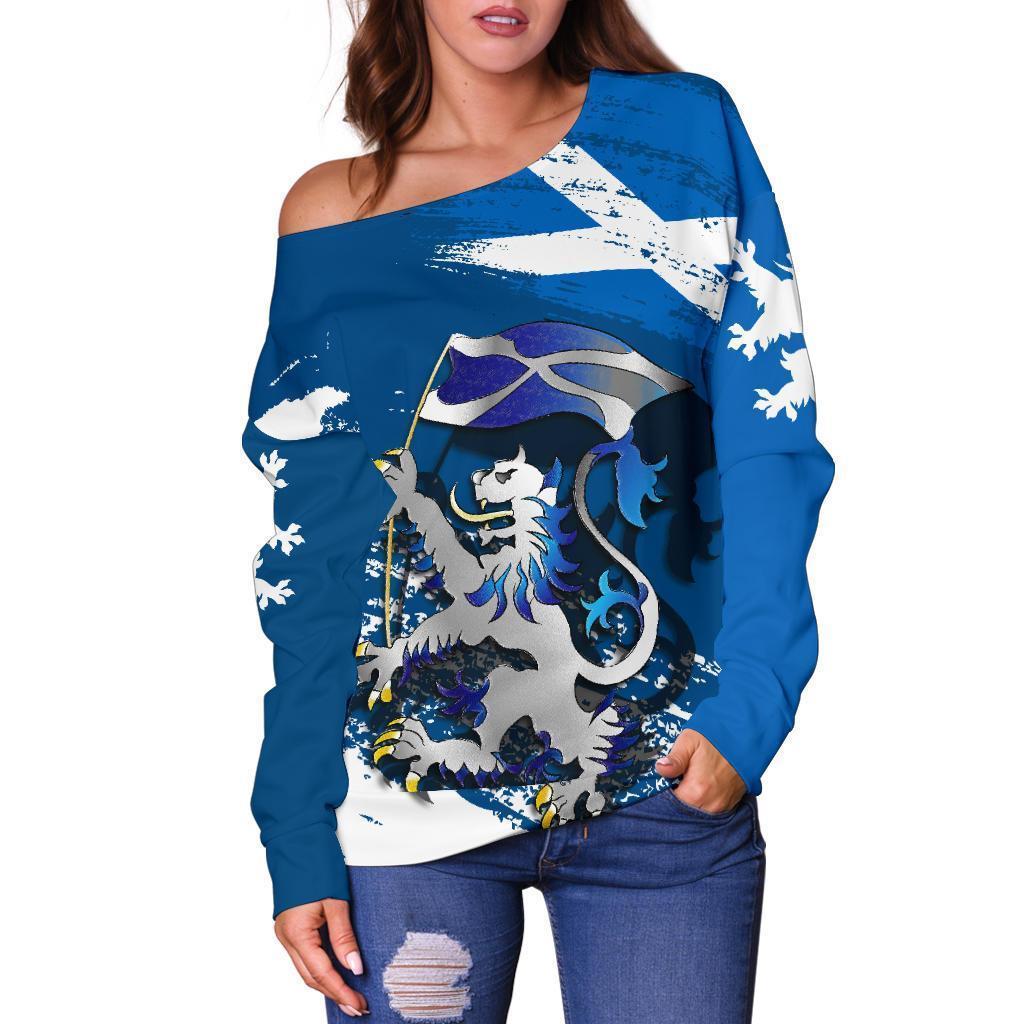 Scottish Rampant Lion Holding The Flag Off Shoulder Sweater-WOMENS OFF SHOULDER SWEATERS-HD09-Women's Off Shoulder Sweater - .-2XS-Vibe Cosy™