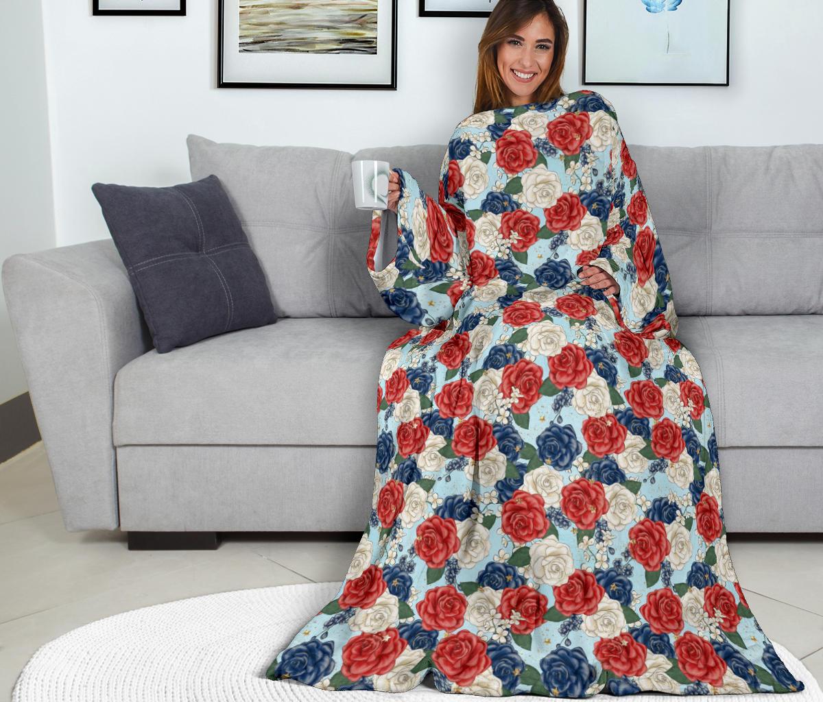 Roses sleeve blanket-Amaze Style™-Sleeve Blanket - Roses sleeve blanket-Adult 69"X53"-Vibe Cosy™