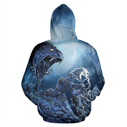 Viking - Thor Vs Midgard Serpent Zip Hoodie A7-ALL OVER PRINT ZIP HOODIES (P)-HP Arts-Zip-Up Hoodie-S-Blue-Vibe Cosy™