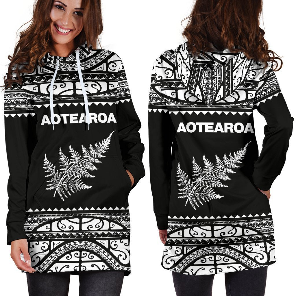 Aotearoa Silver Fern Hoodie Dress White-Apparel-HD09-Hoodie Dress-S-Vibe Cosy™