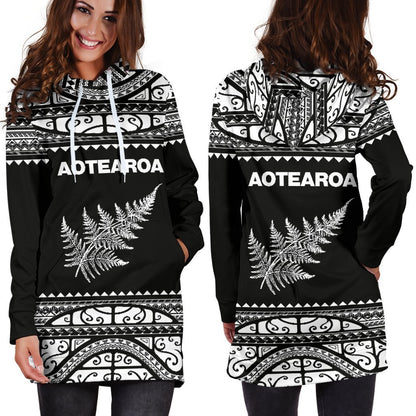 Aotearoa Silver Fern Hoodie Dress White-Apparel-HD09-Hoodie Dress-S-Vibe Cosy™