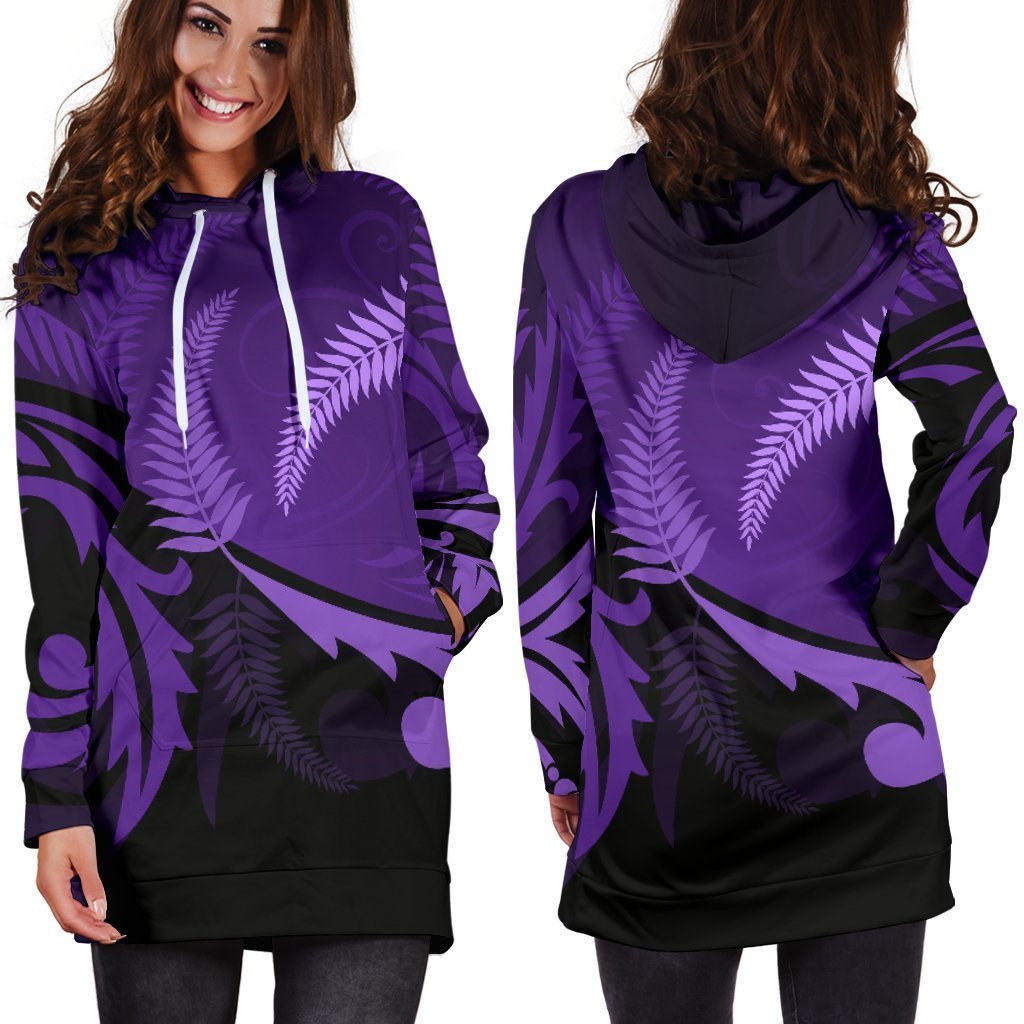 New Zealand Silver Fern Hoodie Dress Purple-Apparel-HD09-Hoodie Dress-S-Vibe Cosy™