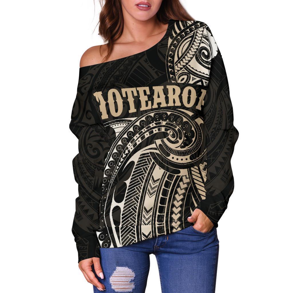 Maori Tattoo with Map New Zealand Off Shoulder Sweater K4-WOMENS OFF SHOULDER SWEATERS-HD09-Women's Off Shoulder Sweater - .-2XS-Vibe Cosy™