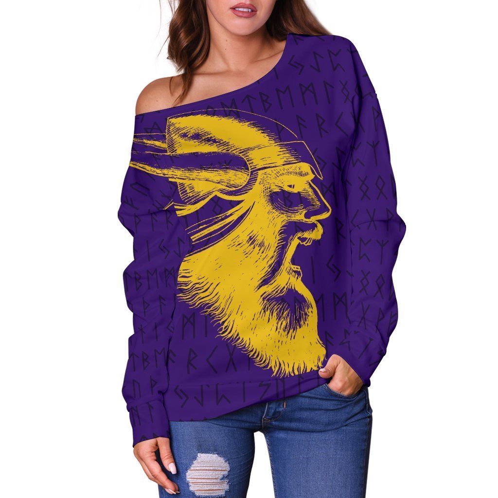 Viking Warrior Women's Off Shoulder Sweater TH5-Women's Off Shoulder Sweater-HP Arts-Women's Off Shoulder Sweater-2XS-Purple-Vibe Cosy™