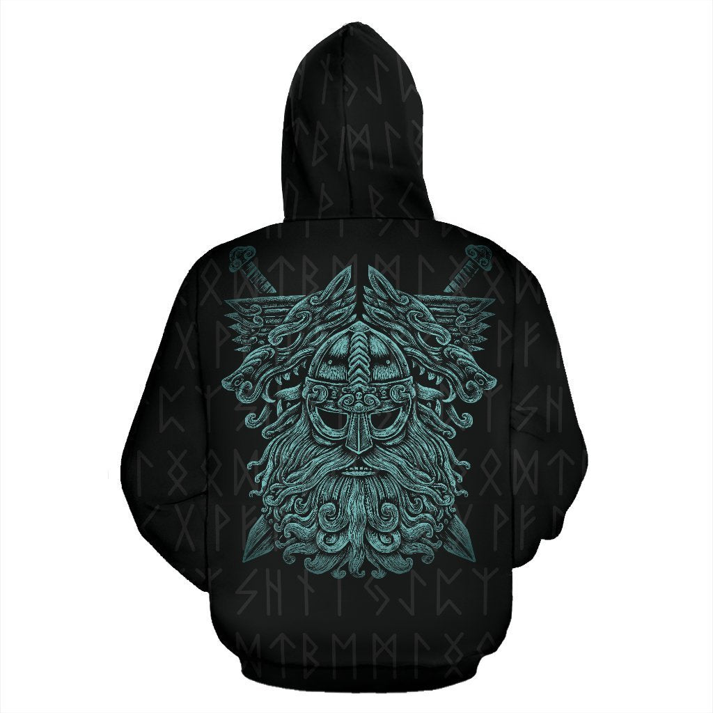 Viking Hoodie - Mighty Odin And The Compass Of Element Hoodie TH7-ALL OVER PRINT HOODIES (P)-HP Arts-Hoodie - Black & Blue-S-Black & Blue-Vibe Cosy™