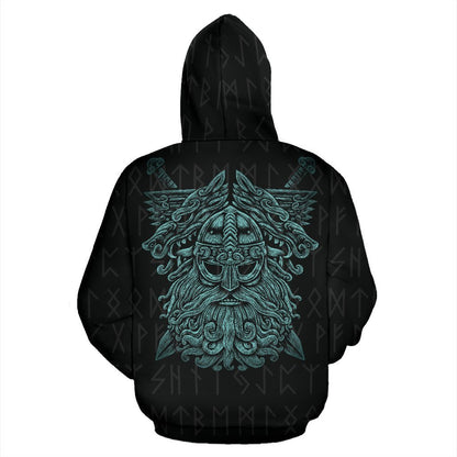 Viking Hoodie - Mighty Odin And The Compass Of Element Hoodie TH7-ALL OVER PRINT HOODIES (P)-HP Arts-Hoodie - Black & Blue-S-Black & Blue-Vibe Cosy™