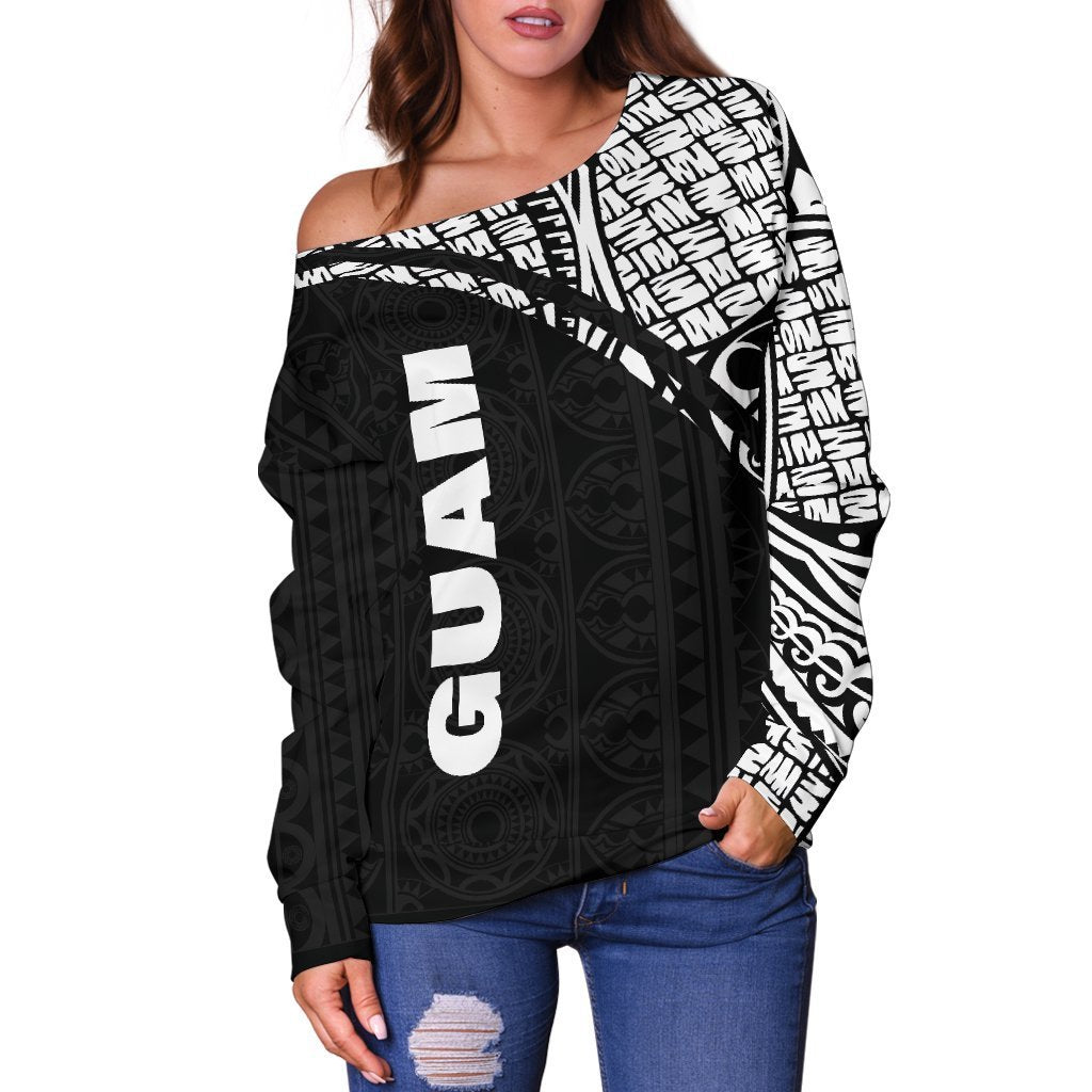 Guam Women's Off Shoulder Sweater - Curve Style-WOMENS OFF SHOULDER SWEATERS-HP Arts-Guam-2XS-Black-Vibe Cosy™