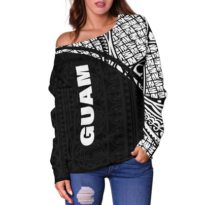 Guam Women's Off Shoulder Sweater - Curve Style-WOMENS OFF SHOULDER SWEATERS-HP Arts-Guam-2XS-Black-Vibe Cosy™
