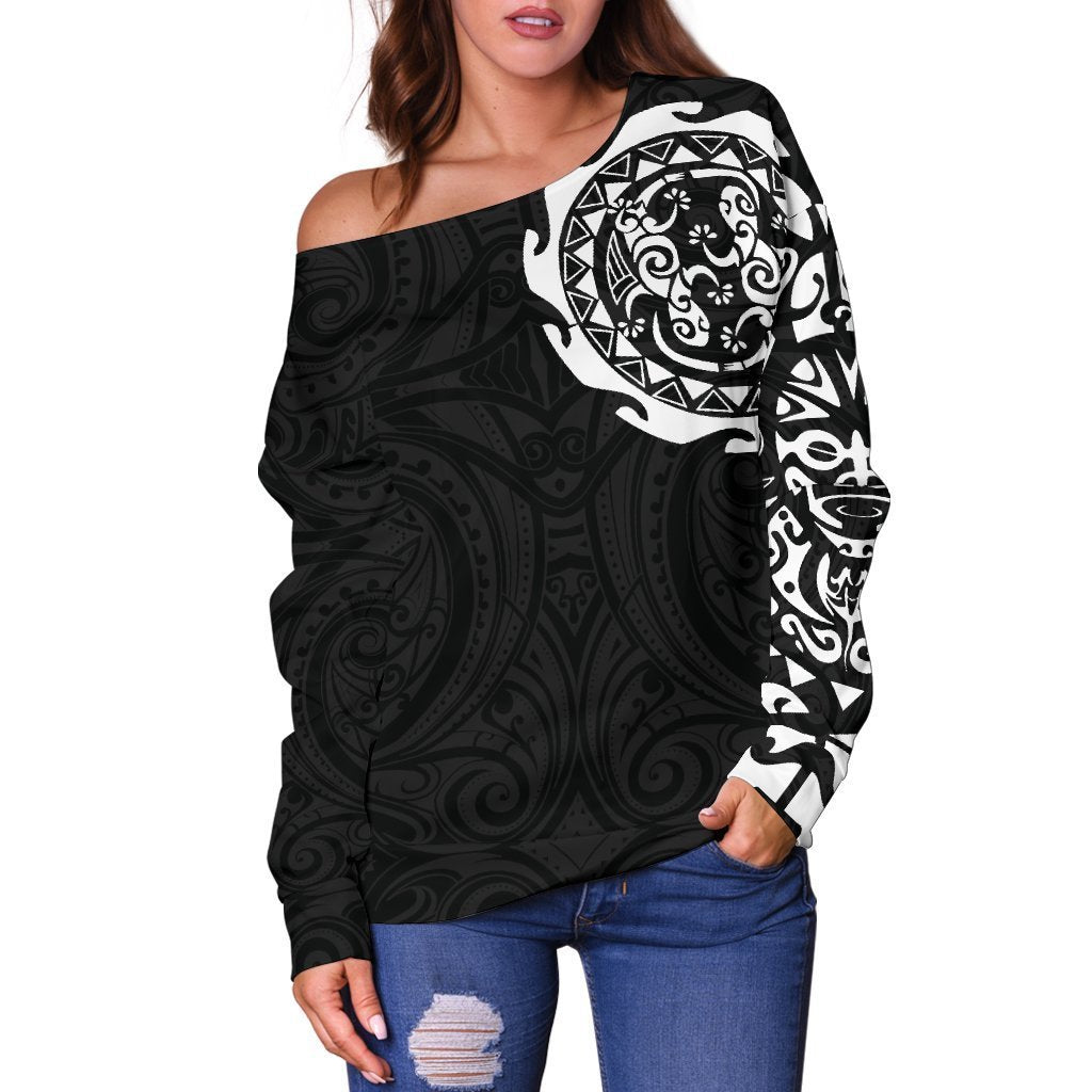 Maori Tangaroa New Zealand Off Shoulder Sweater - White A7-WOMENS OFF SHOULDER SWEATERS-HD09-Women's Off Shoulder Sweater - .-2XS-Vibe Cosy™