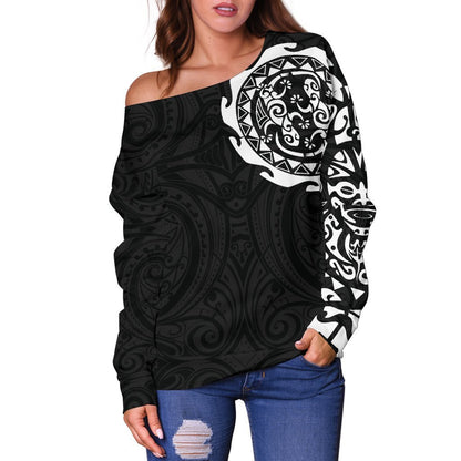 Maori Tangaroa New Zealand Off Shoulder Sweater - White A7-WOMENS OFF SHOULDER SWEATERS-HD09-Women's Off Shoulder Sweater - .-2XS-Vibe Cosy™
