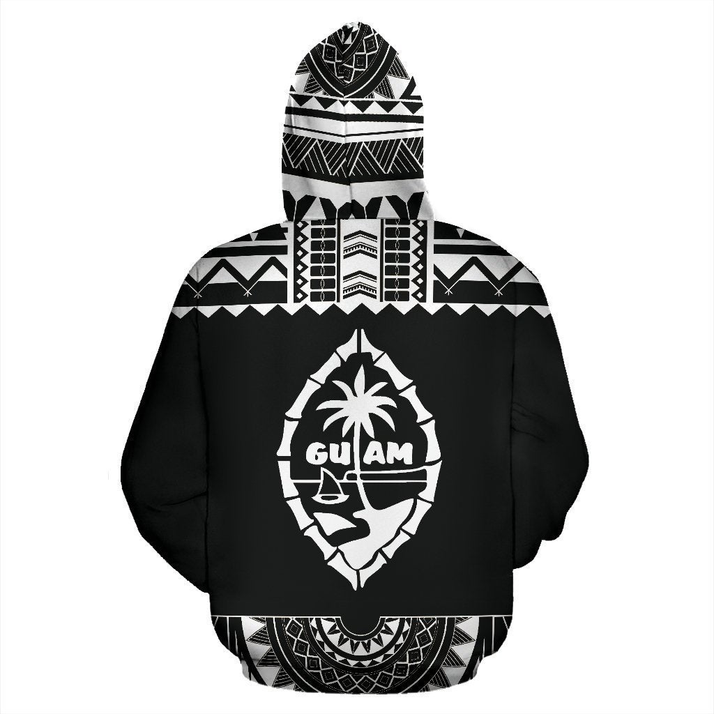 Guam All Over Zip-Up Hoodie - Polynesian Black And White - BN09-ALL OVER PRINT ZIP-UP HOODIES-HP Arts-Men-S-Black And White-Vibe Cosy™