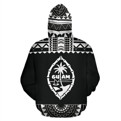 Guam All Over Zip-Up Hoodie - Polynesian Black And White - BN09-ALL OVER PRINT ZIP-UP HOODIES-HP Arts-Men-S-Black And White-Vibe Cosy™