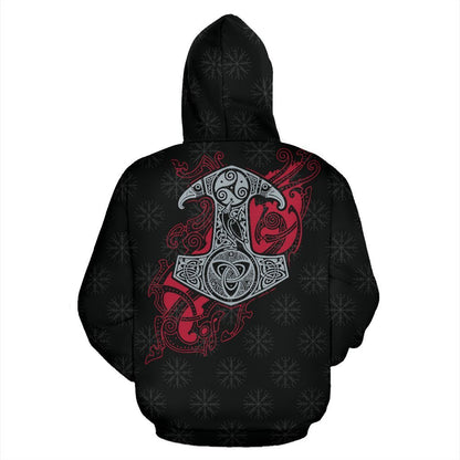 Viking Thor's Mjolnir Pullover Hoodie A7-ALL OVER PRINT HOODIES (P)-HP Arts-Men-S-Black-Vibe Cosy™