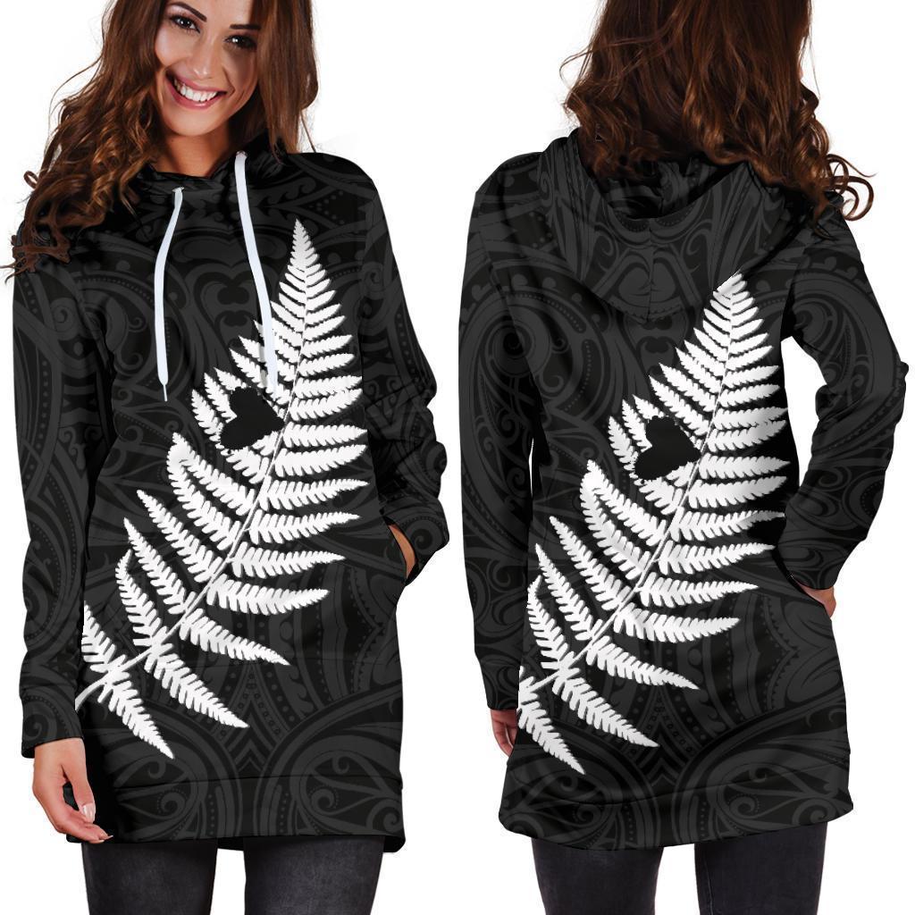 Maori Aotearoa Silver Fern - Heart Version Hoodie Dress K2-Apparel-HD09-Hoodie Dress-S-Vibe Cosy™