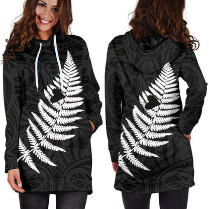 Maori Aotearoa Silver Fern - Heart Version Hoodie Dress K2-Apparel-HD09-Hoodie Dress-S-Vibe Cosy™