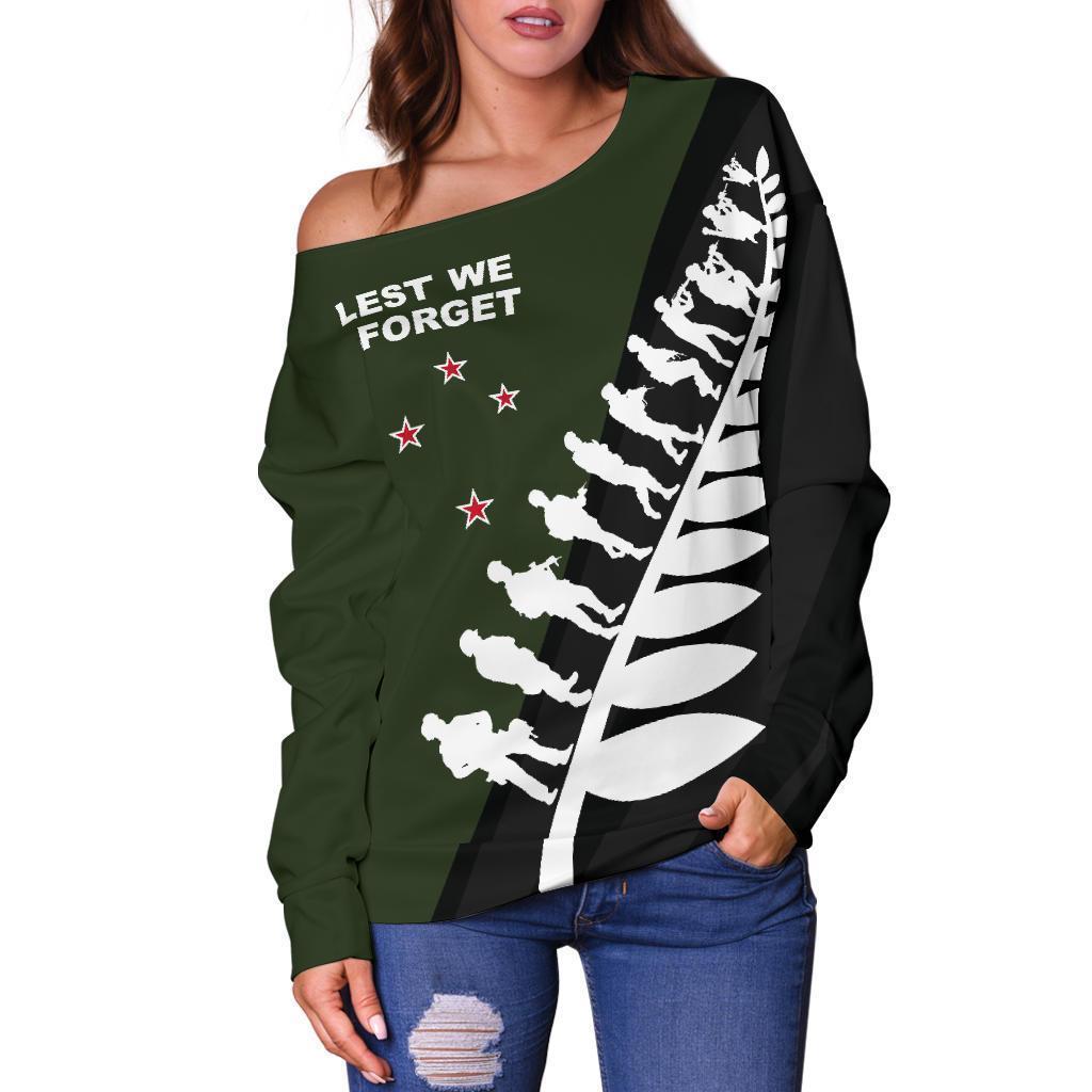 Lest We Forget - New Zealand Green Off Shoulder Sweater K52-WOMENS OFF SHOULDER SWEATERS-HD09-Women's Off Shoulder Sweater - .-2XS-Vibe Cosy™