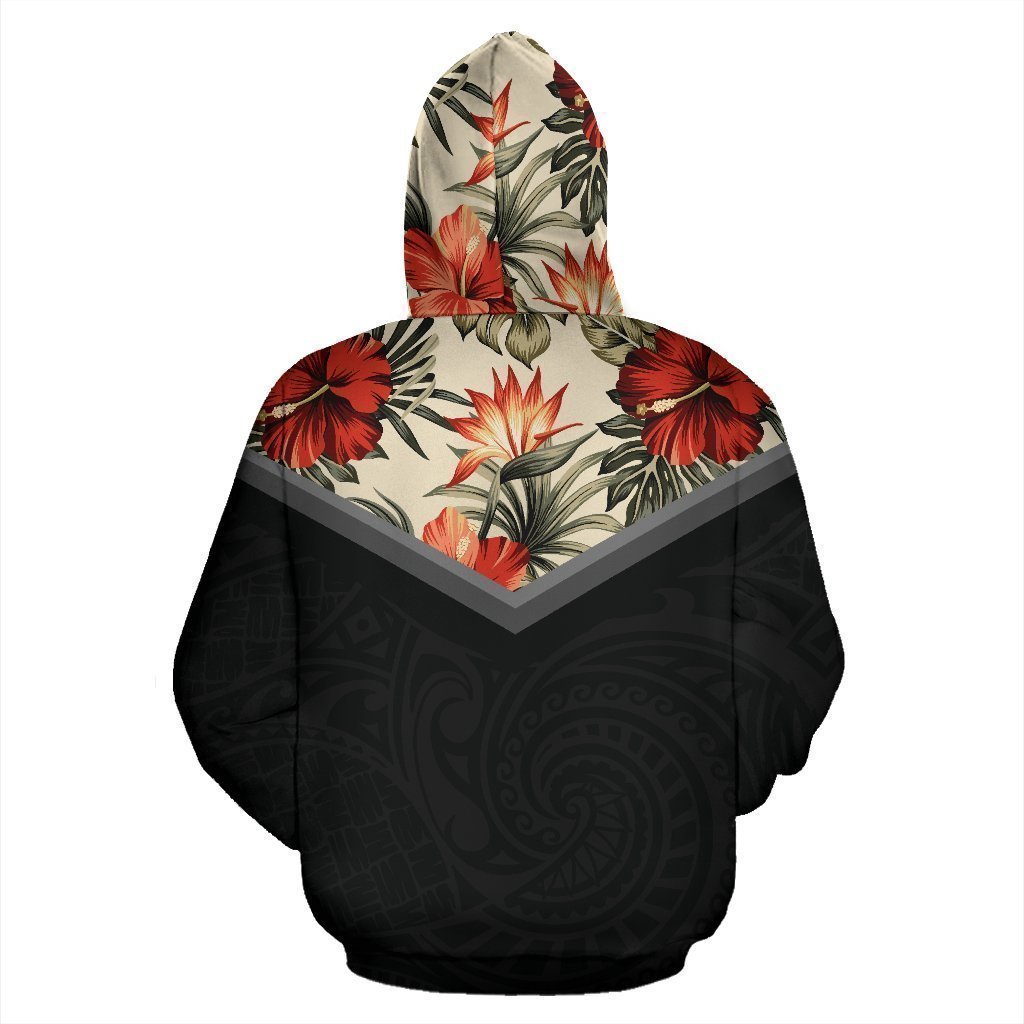 Hawaii Vintage Pattern Hoodie Red Hibiscus - AH - J9-ALL OVER PRINT ZIP HOODIES (P)-Phaethon-Zip-Up Hoodie-S-Vibe Cosy™