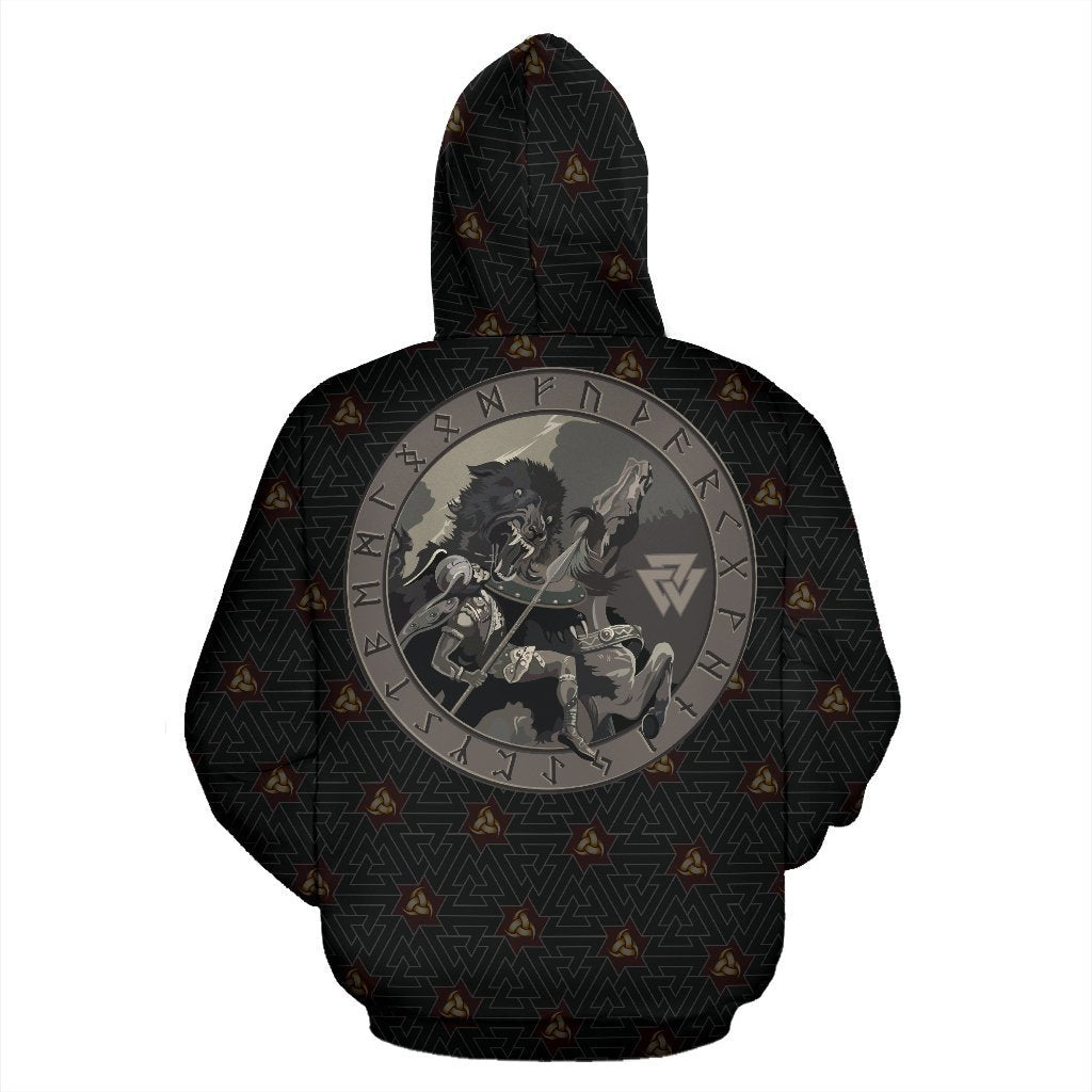 Viking Battle Of The God Odin with Fenrir Hoodie-ALL OVER PRINT HOODIES (P)-HP Arts-Hoodie-S-Black-Vibe Cosy™