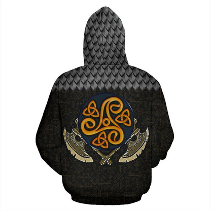 Viking Warrior Pullover Hoodie A0-ALL OVER PRINT HOODIES (P)-HP Arts-Men-S-Black-Vibe Cosy™