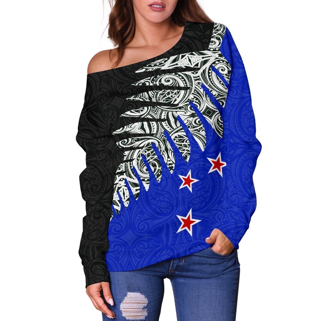 New Zealand Silver Fern Off Shoulder Sweater K4-WOMENS OFF SHOULDER SWEATERS-HD09-Women's Off Shoulder Sweater - .-2XS-Vibe Cosy™