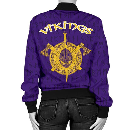 Viking Warrior™ Women's Bomber Jacket TH75-BOMBER JACKETS (P)-HP Arts-Women's Bomber Jacket-S-Purple-Vibe Cosy™