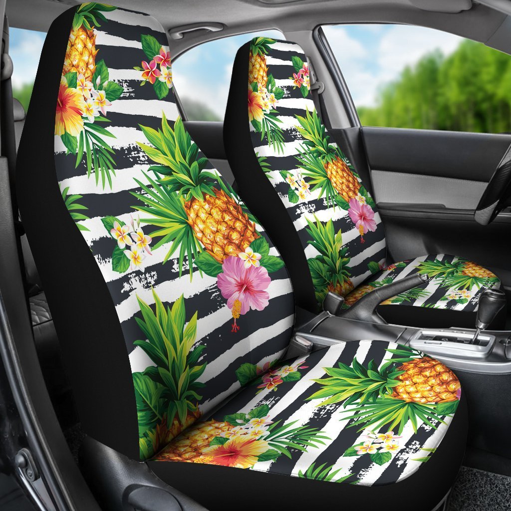 Pineapple And Hibiscus Symbol Car Seat Covers - AH - K5-CAR SEAT COVERS-Alohawaii-Car Seat Covers-Universal Fit-White-Vibe Cosy™