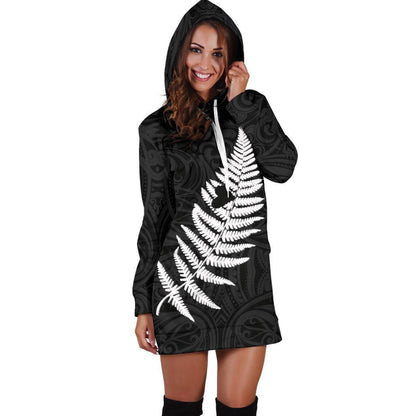 Maori Aotearoa Silver Fern - Heart Version Hoodie Dress K2-Apparel-HD09-Hoodie Dress-S-Vibe Cosy™