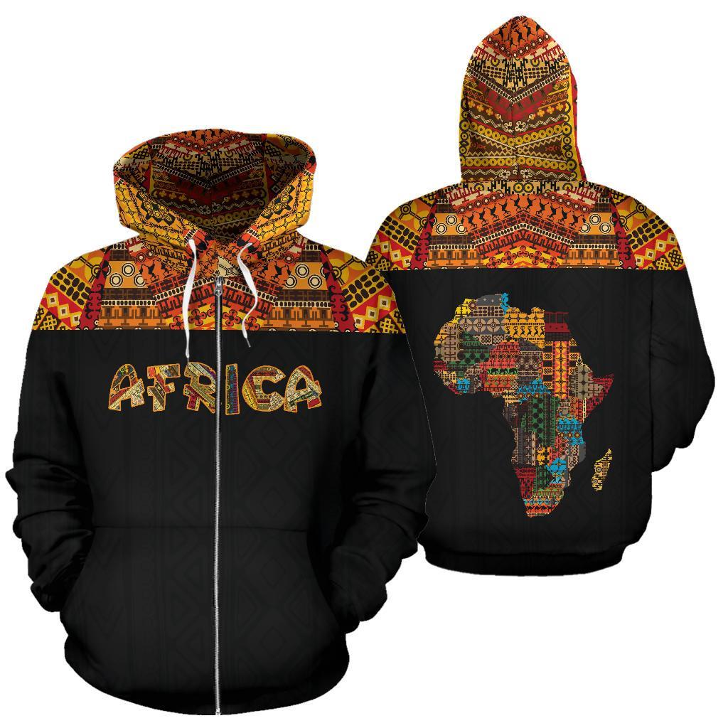 Africa Zip Hoodie - African Pattern Horizontal Style-ALL OVER PRINT ZIP HOODIES-HPArt-Men-S-Black-Vibe Cosy™