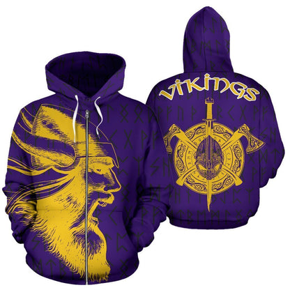 Vikings Warrior™ Hoodie Zip-Up TH7-ALL OVER PRINT ZIP HOODIES (P)-HP Arts-Zip-Up Hoodie-S-Purple-Vibe Cosy™