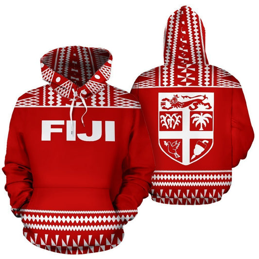Fiji Tapa All Over Zip-Up Hoodie - Red And White Version - BN09-Apparel-Khanh Arts-Hoodie-S-Vibe Cosy™