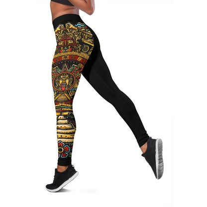 Mexico Aztec Sun Stone Tattoo-Apparel-HP Arts-Leggings-S-Vibe Cosy™