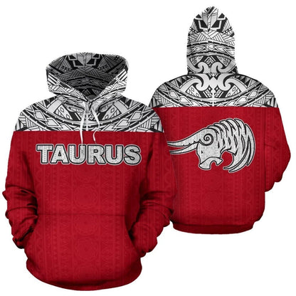 Taurus Zodiac - Poly All Over Hoodie Red Version NTH140833-Apparel-NTH-Hoodie-S-Vibe Cosy™
