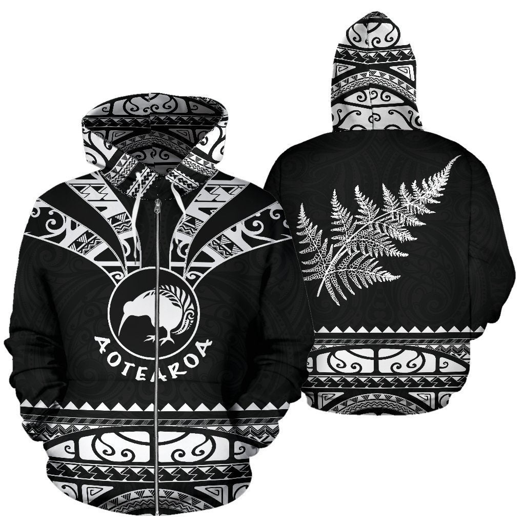 Maori Aotearoa Silver Fern Zip Up Hoodie White-Apparel-Huyencass-Zipped Hoodie-S-Vibe Cosy™