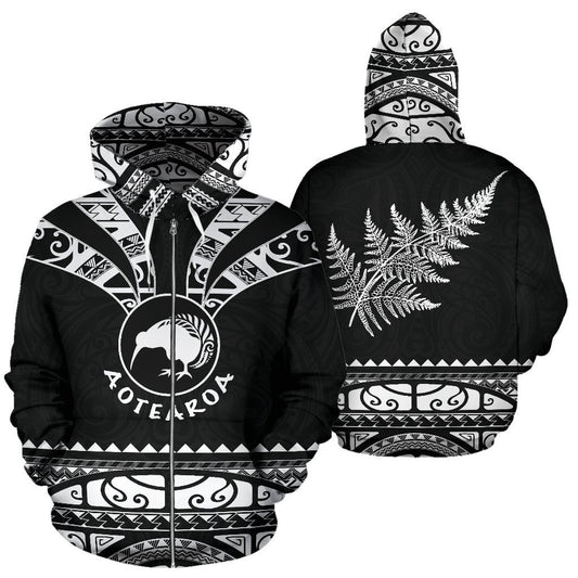 Maori Aotearoa Silver Fern Zip Up Hoodie White-Apparel-Huyencass-Zipped Hoodie-S-Vibe Cosy™
