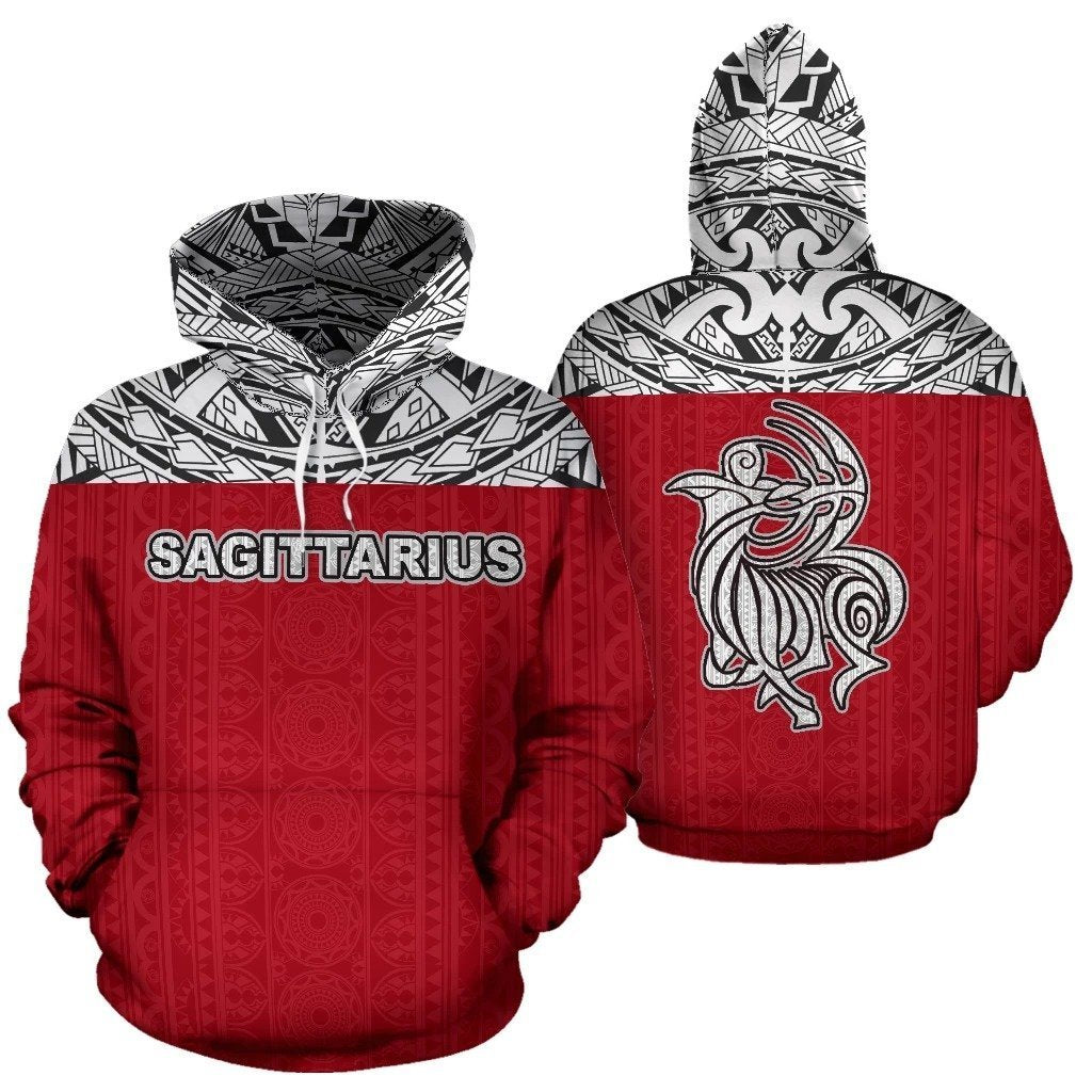 Sagittarius Zodiac - Poly All Over Hoodie Red Version NTH140840-Apparel-NTH-Hoodie-S-Vibe Cosy™