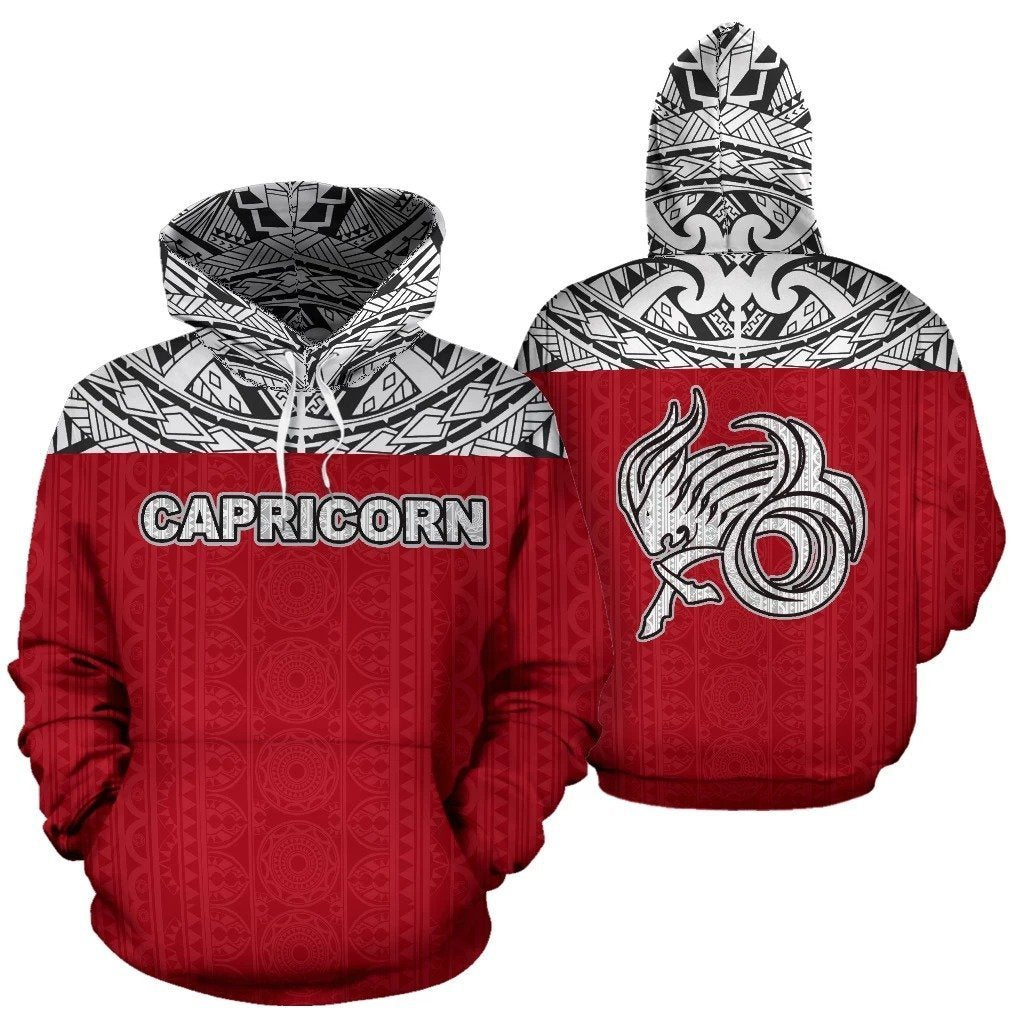 Capricorn Zodiac - Poly All Over Hoodie Red Version NTH140848-Apparel-NTH-Hoodie-S-Vibe Cosy™