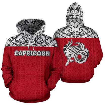 Capricorn Zodiac - Poly All Over Hoodie Red Version NTH140848-Apparel-NTH-Hoodie-S-Vibe Cosy™